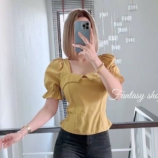 เสื้อคอเหลี่ยม แต่งแขนสม็อค