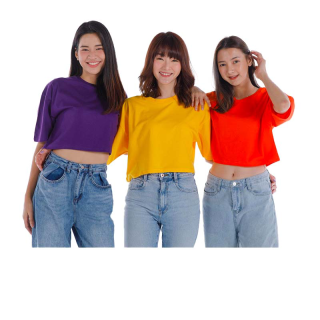 Expogarment เสื้อครอป CROP เอวลอย แขนสั้น ผ้าคอตตอน 100% ทรง Oversize (มีให้เลือกทั้งหมด 10 สี)