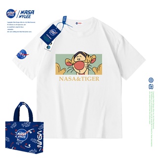 เสื้อยืดแขนสั้น ผ้าฝ้าย พิมพ์ลาย Nasa ทรงหลวม สไตล์สปอร์ต สําหรับผู้ชาย และผู้หญิง