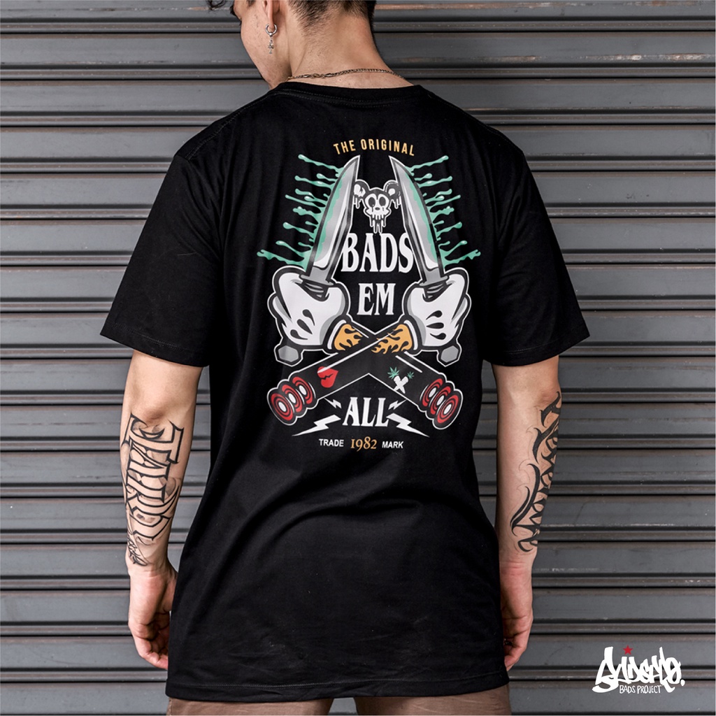 Just Say Bad ® เสื้อยืดลาย แนวสตรีท รุ่น Bads CuT Em' All สีดำ ( ลิขสิทธิ์แท้ ) แขนสั้น เสื้อยืดชาย หญิง TS