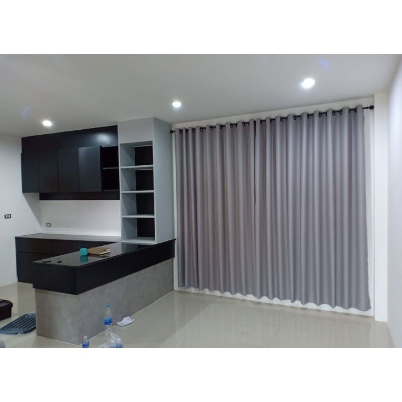 ผ้าม่านกันแสงUV สำเร็จรูป แบบเจาะตาไก่ สามารถติดตั้งได้เอง สีน้ำตาล เทาขาว เทาดำ ทอง ครีม กันแสงแดด 