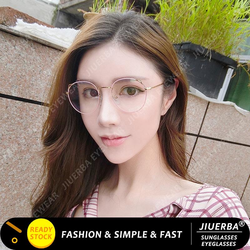 【แว่นตาป้องกันสีน้ำเงิน】Korean Fashion Cat Ear Round Eyeglasses Women Anti Blue Eyeglasses