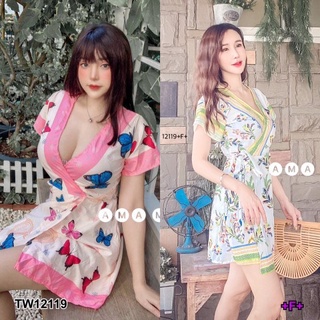 👗Pfashion [ส่งไว!!🚛] P12119 เดรสผูกไขว้พิมพ์ลายโบฮีเมี่ยน Bohemian print cross-tied dress