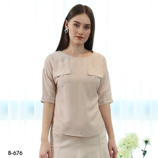 AMILA Blouse AM-B676 Cotton พีชกิน แขนสั้น IGPU20-5 FS20230619