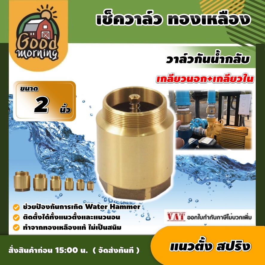 เช็ควาล์ว ทองเหลือง 2นิ้ว แบบแนวตั้ง สปริง check valve กันย้อนกลับ วาล์วกันน้ำกลับ