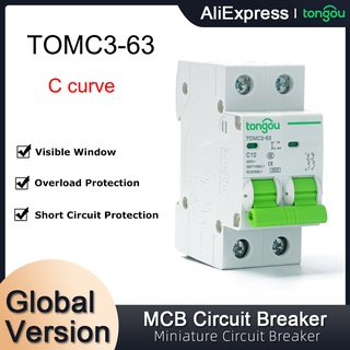 2P 6A 10A 16A 20A 25A 32A 40A 50 63A Curve C MCB 110V 220V 4.5KA AC Mini Circuit Breaker TOMC3-63