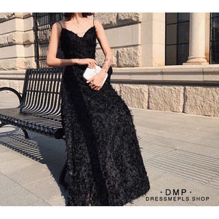 (DREES ME PLS.) Maxi Dress สายเดี่ยว ผ้าเป็นขนๆ มีเทคเจอร์ในตัว ทรงสวย