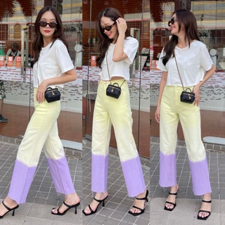 TH#มีS- XL#ยีนส์ขากระบอกาีทูโทน