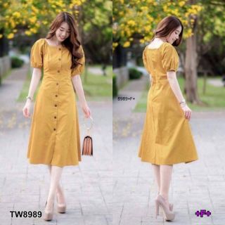 👗เดรสคอกว้างแต้งกระดุมหน้า👗