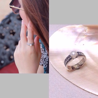 Mami Pearl​ Ring แหวนไข่มุกแท้ ตัวเรือนเงินแท้925 ประดับสวารอฟสกี้แมคคาไซต์ ใส่ติดนิ้วได้ทุกวัน