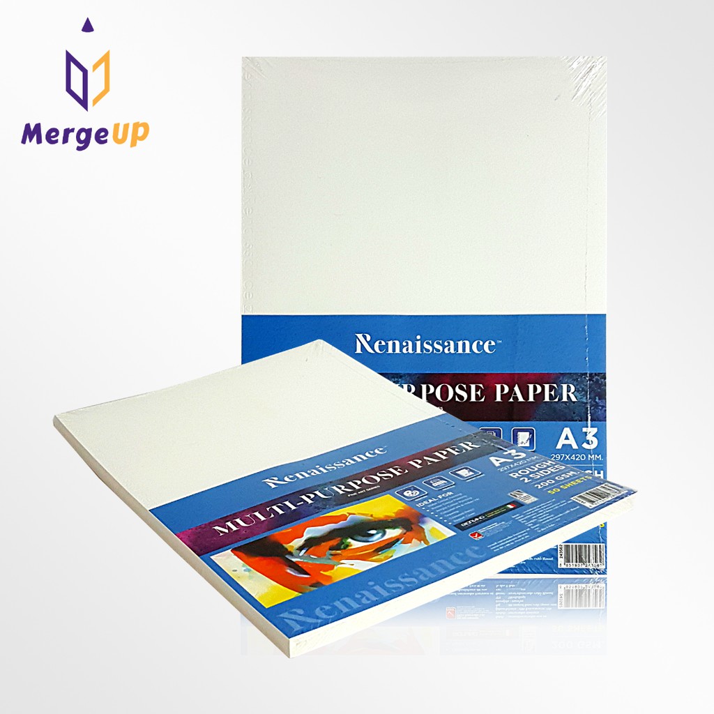 กระดาษวาดเขียน A3 ผิวหยาบ 2 หน้า 200 แกรม 50 แผ่น RENAISSANCE
