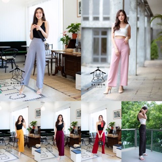 กางเกงผ้าบาร์บี้ทรงขาบานสไตล์เรียบหรูjaspal