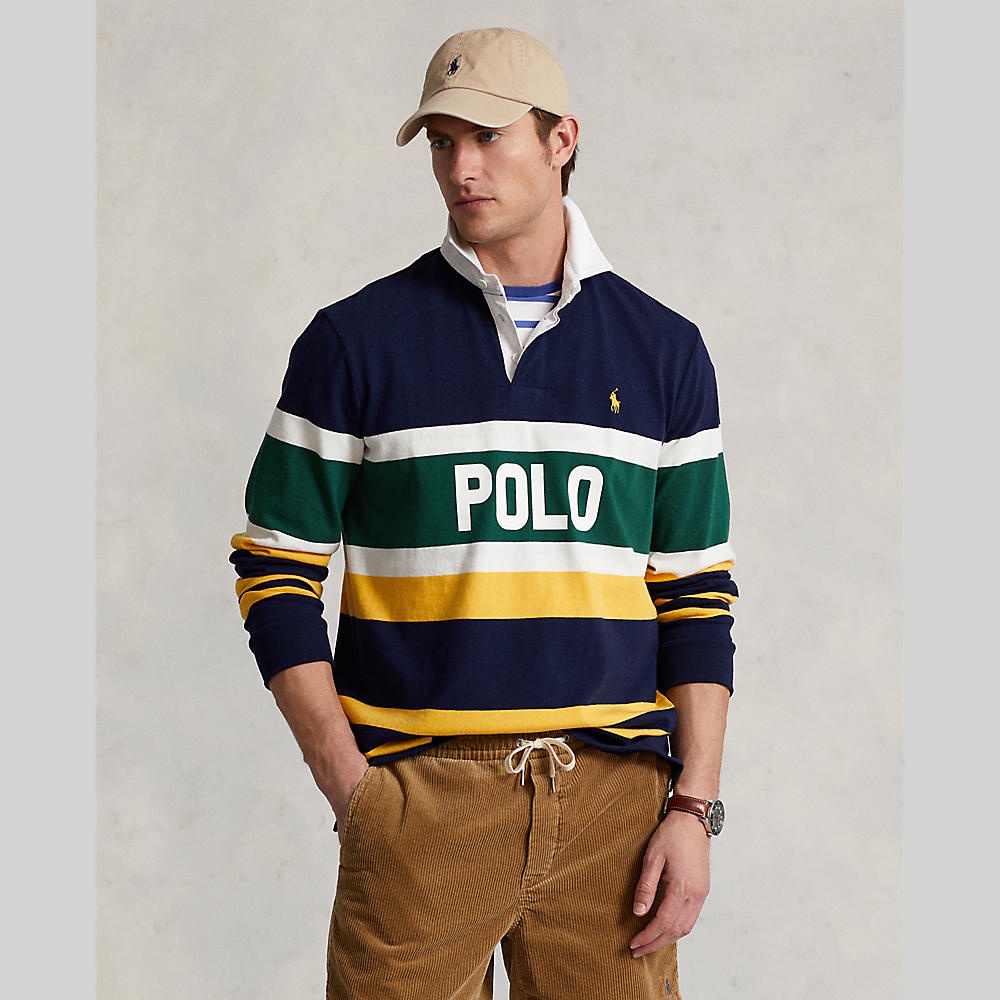 Polo Ralph Lauren POLO Classic Fit Striped Logo Rugby Shirt เสื้อโปโล รุ่น MNPOKNI16822139 สี 410 NAVY-410 #0
