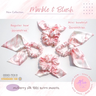 ยางรัดผมผ้าไหมมัลเบอร์รี่ และ ผ้าคาดผม Atlizsilk Marble &amp; Blush collection