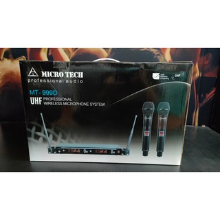 ไมค์ลอยคู่Micro tech mt-999d รับ-ส่งสัญญาณ 80-100 เมตร ความถี่ย่านUHF  มีสติกเกอร์ของ กสทช กำหนด