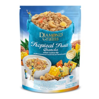 Diamond Grains Tropical Fruit Granola 500g.ไดมอนด์เกรนส์ฮาร์ตี้นัทตี้กราโนล่า 500 กรัม ธัญพืชอบกรอบผสมมะละกอและสับปะรด