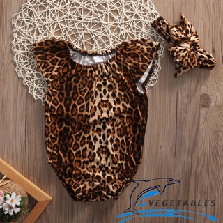 ZHY-Girl’s Leopard Printed One-piece Romper Set, Ruffled Sleeveless Triangle Snap Button Crotch Bodysuit with Bow