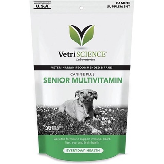 Vetri Senior Multivitamin วิตามินรวมสุนัขแก่ เสริมภูมิ บำรุงหัวใจ ตับ สายตา สมอง ขน สุขภาพรวม 60 เม็ดขนม