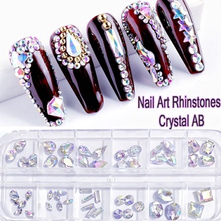 คริสตัลหินเพชร Ab Rhinestones สําหรับตกแต่งเล็บ 3D