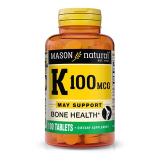 Mason Natural Vitamin K2 100 mcg with Calcium - Supports Cardiovascular, Bone and Muscle Health, 100 Tablets