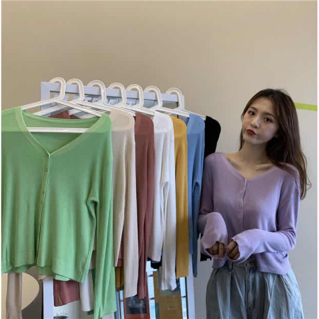ส่งทันที Cici(NO. 8175)เสื้อแขนยาวผ้าไหมพรม คอวีใส่สบายน่ารัก