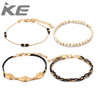 Rice bead golden shell anklet set of 4 cold sea spiral rope anklet set for girls for women low