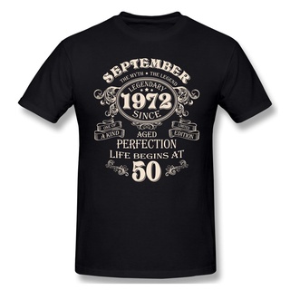 เสื้อยืดคอกลม แขนสั้น ผ้าฝ้าย พิมพ์ลาย Born In September 1972 50 Years Legends พลัสไซซ์ สําหรับผู้ชาย