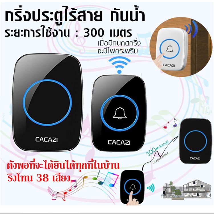ตัวรีโมท+กริ่ง กริ่งประตูไร้สาย ออดเรียก กันน้ำ Wireless doorbell มี 36 เสียง ดนตรีmi-9