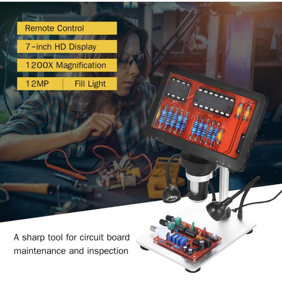 ใหม่ กล้องจุลทรรศน์ดิจิตอลอิเล็กทรอนิกส์ 12MP 7 นิ้วจอLCDขนาดใหญ่Solderingต่อเนื่องขยายแว่นขยายเครื่องมือ