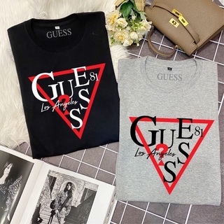 Guess ใหม่ เสื้อยืดพรีเมี่ยม พิมพ์ลายแบรนด์เนม