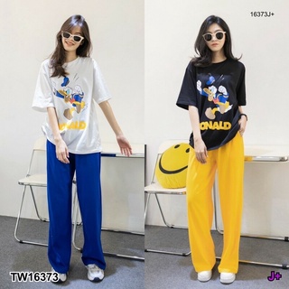 TW16373 Set เสื้อยืดแขนสั้นทรง Oversize สกรีน มาพร้อมกางเกงขายาวทรงปล่อย สีสันสดใสที่สูดดดด แมตส์กันกับลายสกรีนมากแม่