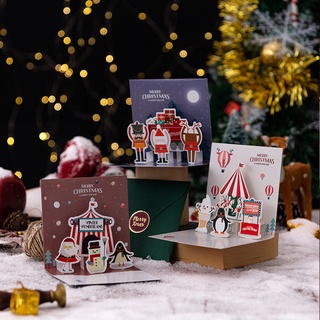 Creative 3D Pop Up Greeting Christmas Cards / Merry Christmas Cartoon Santa Snowman Friends Family Christmas Gifts Wishes Postcard / Christmas Gift Decoration