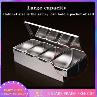COD】Stainless Steel Seasoning Restaurant Chef with Lid Storage Box Household Spice Seasoning Jar Box