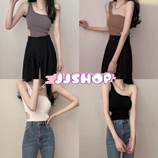 JJ Shop​💜​พร้อมส่ง เสื้อกล้ามไหมพรม มีฟองน้ำ ดีเทลสายข้างเดียว เว้าเอวเซ็กซี่ "FY1823" -N