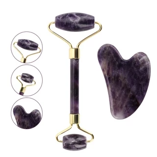 🍇หินกัวซาแท้ อเมทิสต์ (Amethyst) หินนวดหน้า ที่นวดหน้าเรียว ที่ลดเหนียง ลดหน้าบวม ช่วยให้ใบหน้าดูสดใส ดูแลผิวหน้า