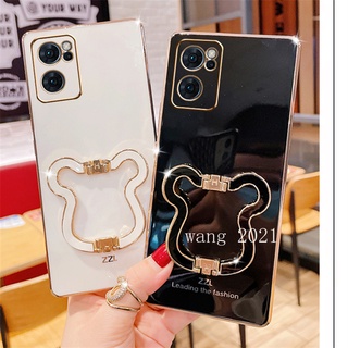 In Stock Soft Case เคส OPPO Reno7 Pro Reno6 Z 6 Pro 5G Slim Luxury Phone Cover with High Quality Folding Bear Bracket Casing เคสโทรศัพท