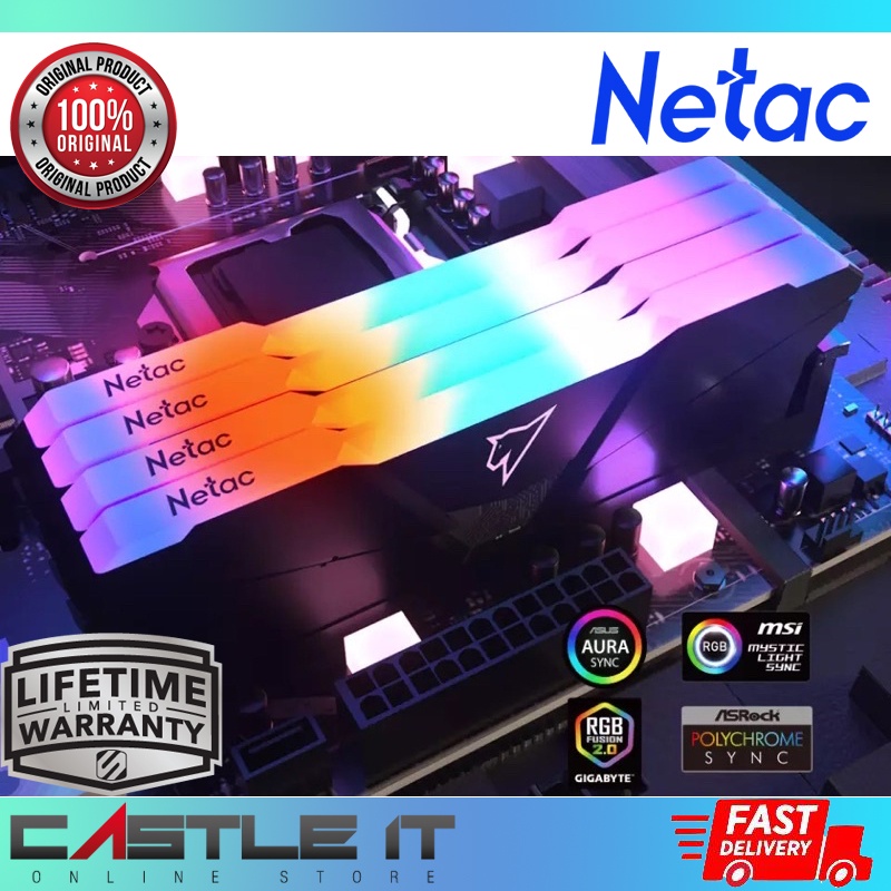 Netac SHADOW แรมไฟ RGB DDR4 16GB 8GB (8GB x2) 3600MHZ 3200MHZ RGB LED 8G x2 16G PC3200 PC3600