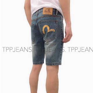 ราคาEVi Blue Denim Selvedge กางเกงยีนส์ขาสั้นสีบลูฟอกซีด ริมแดง ทรงสวย งานปักเนียน Size 28-38