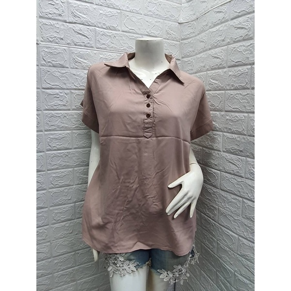 เสื้อสตรี แขนสั้น คอปกผ้าสปันใส่สบายผ้านิ่ม
