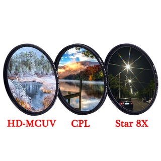 Knightx 3in1 ฟิลเตอร์ HD MCUV + ฟิลเตอร์กล้อง cpl + เลนส์ 8 สาย 49 มม. 58 มม. 62 มม. 67 มม. 72 มม. 77 มม.