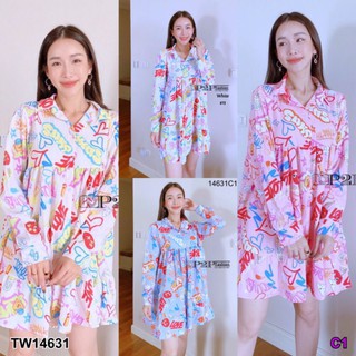 ชุดเดรสสั้น เดรสเชิ้ตแขนยาว สี ขาว ครีม ชมพู ฟ้า ใส่เที่ยวชิลๆ TW14631 CL1-185