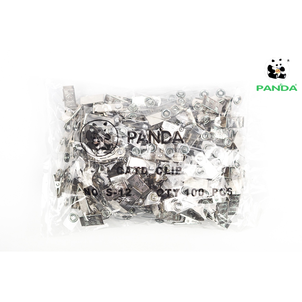 Panda คลิปหนีบบัตร คลิปเหล็ก สายคล้องใส (100 ตัว)