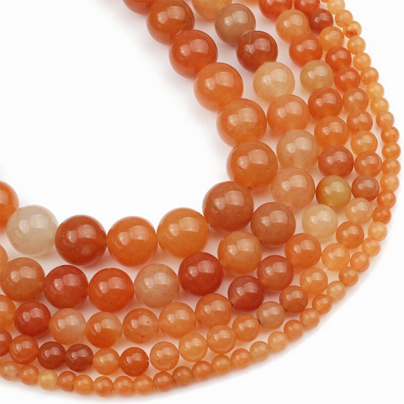 สีแดง อาเวนทูรีน หยกลูกปัดหินธรรมชาติรอบหลวม ตัวเว้นวรรค ลูกปัดสําหรับเครื่องประดับทํา ทําเอง สร้อยข้อมือ4/6/8/10/12มม