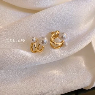 DREJEW ต่างหูเข็มเงิน 925 ประดับมุกเมทัลลิก รูปตัว C สไตล์เกาหลี เรียบง่าย ระดับไฮเอนด์ สําหรับผู้หญิง 2