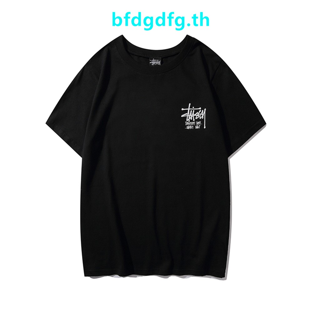 in stock Stussy ฤดูร้อนรูปแบบใหม่ แขนสั้นคู่ หลวม T-shirt ขนาดใหญ่ ...