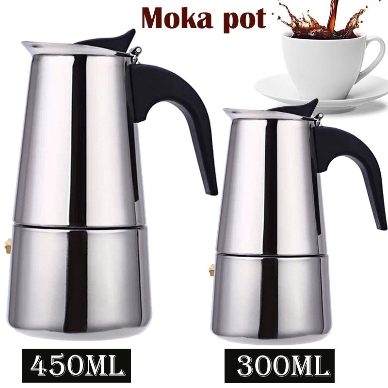 หม้อกาแฟ เครื่องชงกาแฟสด กาต้มกาแฟสดแบบพกพา Moka pot ทำจากสแตนเลส ขนาด 300ml 450ml KJR