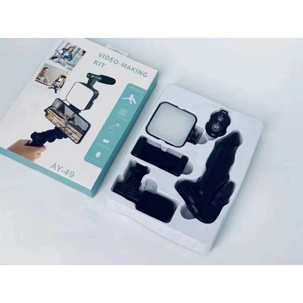 AY-49 Smartphone Video Kit อุปกรณ์ถ่ายวิดีโอ ขาตั้ง ที่จับสมาร์ทโฟน ไมค์ ไฟ LED ครบชุดพร้อมถ่าย Vlog