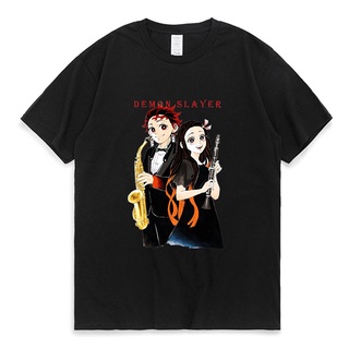 เสื้อยืดโอเวอร์ไซส์เสื้อยืดผ้าฝ้าย 100% พิมพ์ลายอนิเมะ Demon Slayer Kimetsu No Yaiba Tanjiro Zenitsu Inosuke สไตล์ญี่ปุ่