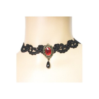 TANITTgems Vintage Ruby French Black Lace Necklace