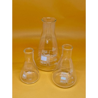 ขวดรูปชมพู่ ใส่เครื่องดื่ม ตั้งโชว์ Erlenmeyer Flask แก้ว ขนาด 50มล 100มล 250มล